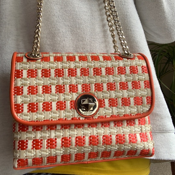 Authentic KATE SPADE Straw/Leather Flap turnlock crossbody/Shoulder bag - Picture 13 of 16